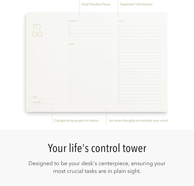 Elegant To Do List Notepad with Mouse Pad Feature, 11.22" x 7.87", 50 Tear-Off Sheets, Gold Foiled, Daily Planning, Eco-friendly To Do List Planner, FSC™ Certified To Do List Notebook for Work