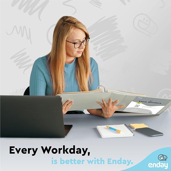 3 Inch Binder 3 Ring Binders Grey, Slant D-Ring 3” Clear View Cover with 2 Inside Pockets, Heavy Duty Colored School Supplies Office and Home Binders – by Enday