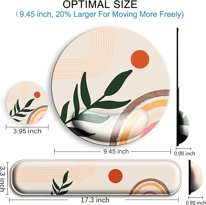 Mouse Pad with Non-Slip PU Base,Gel Mouse Pad with Coaster,Pain Relief for Gaming, Computer,Office -Boho Style 2