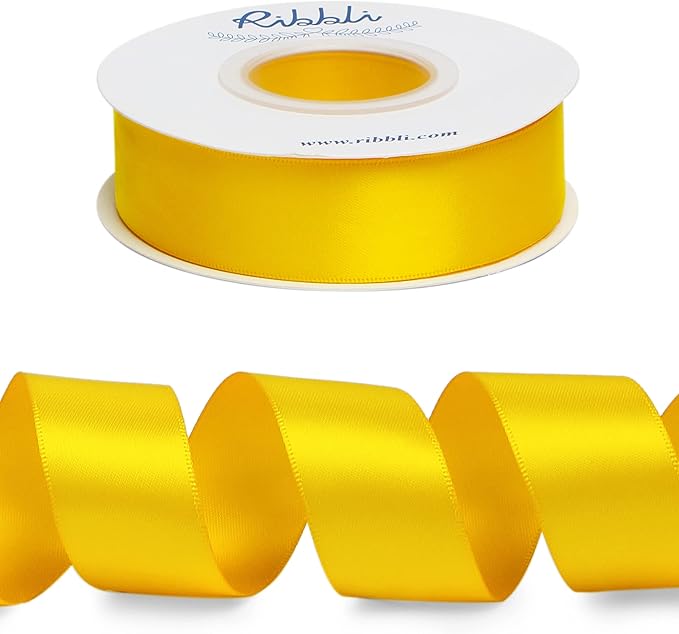Ribbli Maize Yellow Double Faced Satin Ribbon,1” x Continuous 25 Yards,Use for Bows Bouquet,Gift Wrapping,Baby Shower,Floral Arrangement