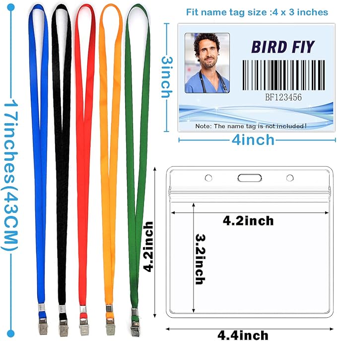 4x3 Name Tags Badge Holder with Lanyard 50 Pack Waterproof Horizontal ID Badge Holder and 50 Pcs Lanyards Nametag for Conferences, Events, and Meetings (Black, 4 X 3 inches)