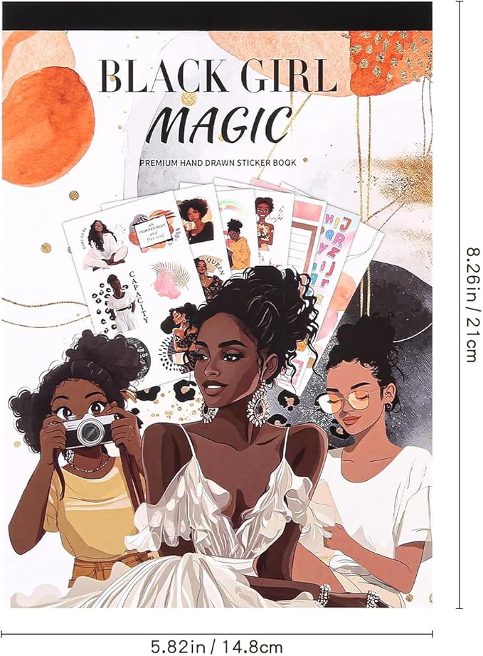 Black Girl Decal Stickers Book For Planners, Calendars, Journals, Vision Boards, Projects, Laptop & Water Bottles – Premium Quality, Hand Drawn, Waterproof – Scrapbook Accessories For Women - 24 Pages