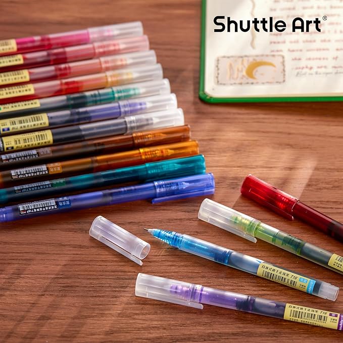 Shuttle Art Liquid Ink Rollerball Pens, 15 Colors (10 Bright + 5 Vintage) Quick Drying 0.5mm Extra Fine Point Long Lasting for Writing Journaling Taking Notes Doodling School Office Home