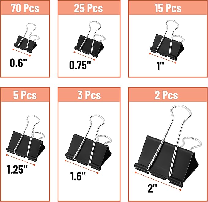 Mr. Pen- Binder Clips, 120 Pcs, Assorted Sizes, Black, Medium, Small, Office Supplies, Paper Clips