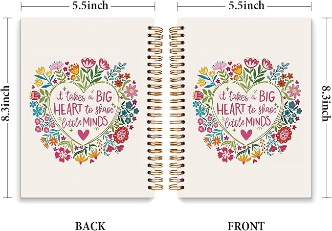 JXREQ Pink Floral Motivational Teacher Notebook, Teacher Appreciation Gifts Journal Notebook, Back to School Teachers Gifts Journal, It Takes a Big Heart to Shape Little Minds Spiral Notebooks 5.5x8.3