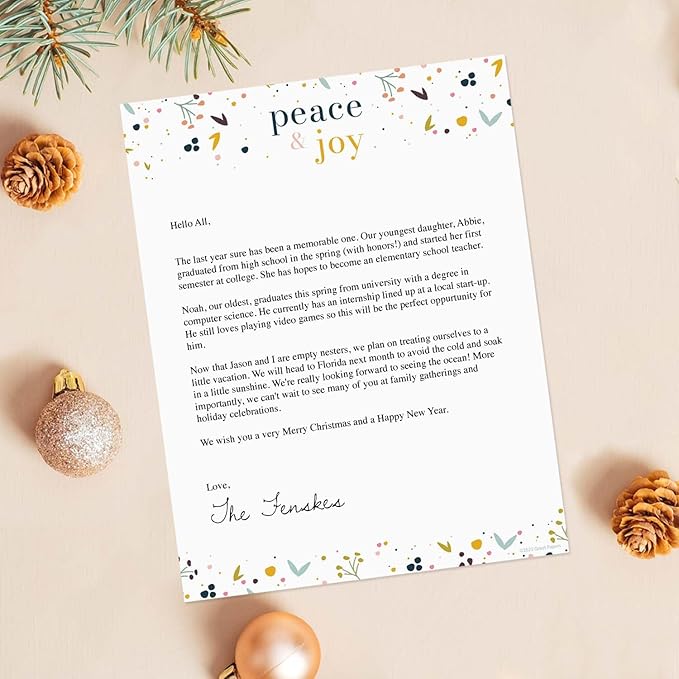 Peace And Joy Christmas Letterhead / 50 Sheets / 8.5" x 11" Festive Winter Holiday Paper/Decorative Christmas Greeting Stationery