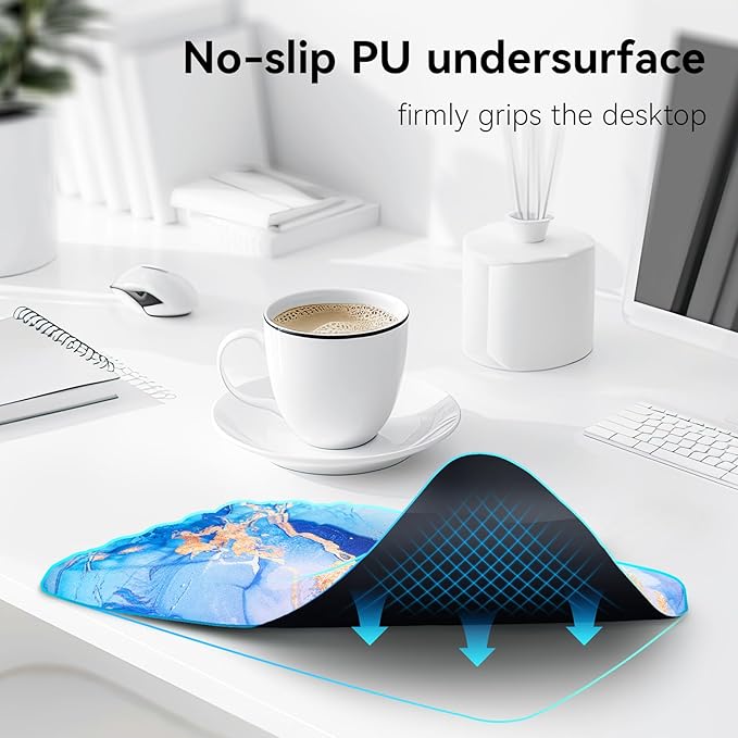 Ospelelf Mouse Pad with Wrist Rest Ergonomic Comfortable Pain Relief Mousepad Wrist Support for Computer Blue Marble