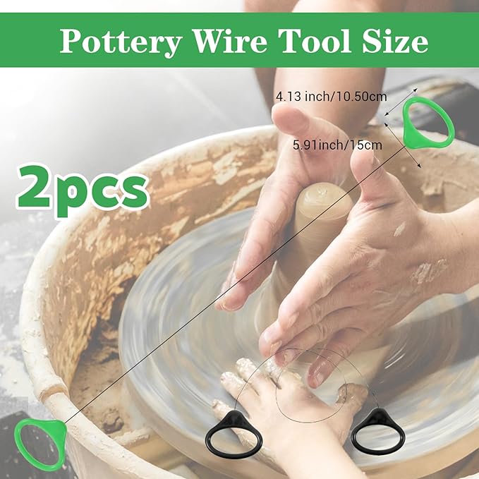2 Pcs Pottery Wire Tool Clay Cutting Wire Handle Standard Clay Cutters Steel Wires Sculpting Tools for Green Black Pottery Wheel Artists Cut Off