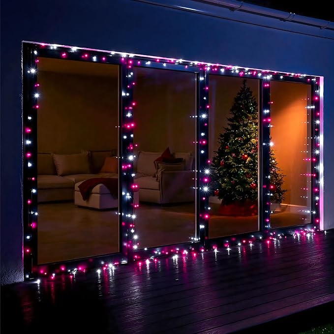 100FT 300 LED Christmas Lights, Christmas Tree Lights with 8 Modes Waterproof, Green Wire Outdoor String Lights, Plug in Xmas Decorations for Indoor House Yard Holiday, Pink White