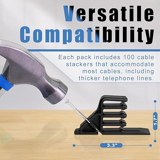 100Pcs Cable Stackers, Cable Staples Clips with Steel Nails, Electrical Wire stackers,Insulated Cord Staples Multi Cable Wire Clips for Suitable Most Cables