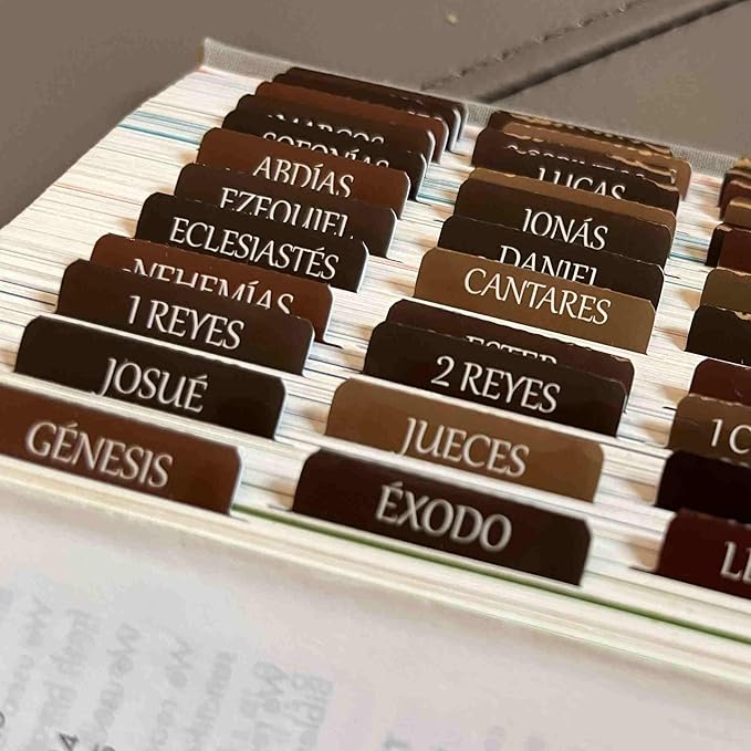 Spanish Laminated Bible Tabs, pestañas para biblia en español, Reposition Large Print Stickers, Easy to Read and Apply Bible Tabs for Women and Man- Earthy Brown Spanish