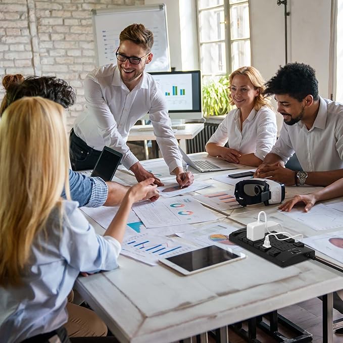 QINLIANF Surge Protector Power Strip - 15Ft Flat Plug Heavy Duty Extension Cord with 24 Outlets and 4 USB Ports(1 USB-C Ports), 1875W/15A, 4100J, for Home, Office, Dorm, ETL Listed, Black