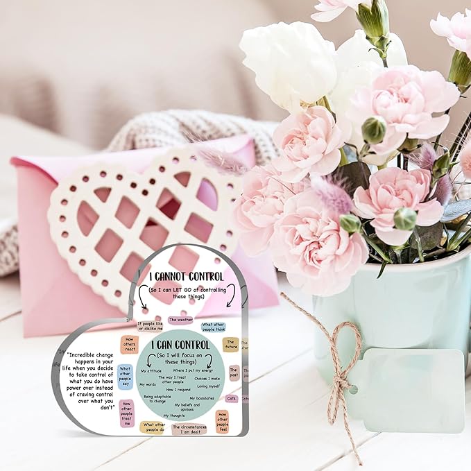 Mental Health Things I Can Control Decor, Mindfulness Decor for Therapy Office Acrylic Heart Gifts, School Counselor Sign Therapist Office Art Decorations for Therapist Office Living Room Bedroom Gift