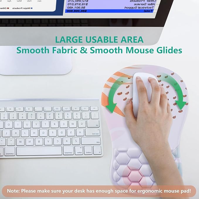 Mouse Pad Wrist Support, Ergonomic Mouse Pad with Wrist Rest, Comfortable Computer Mouse Pad for Laptop, Pain Relief Mousepad with Non-Slip PU Base Tropical Leaves