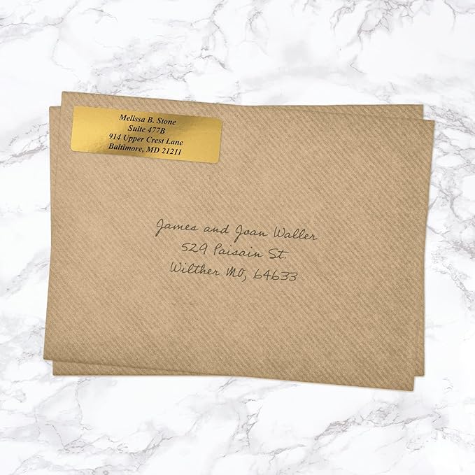Gold Foil Personalized Return Address Labels Without Dispenser - Roll of 500 Custom Stickers