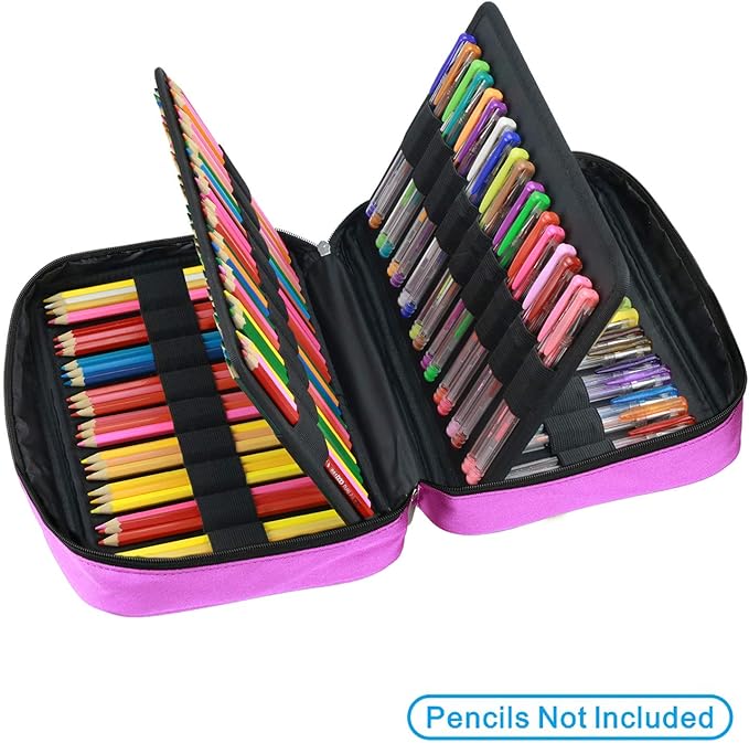 YOUSHARES 166 Slots Colored Pencil Case, 110 Slots Gel Pens fo Coloring Case Organizer, Handy Multilayer Color Pencil Holder for Glitter Gel Pens, Refills, Colored Pencils for Adults & Artist (Purple)