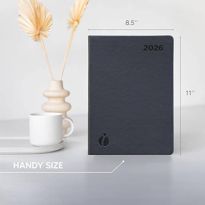 Inamio 24 Hourly Planner 2026 – 24 Hour Weekly and Monthly Appointment Book 2026 – Hardcover, Japanese Design – Minimalist Teacher and Annual Planner with Time Slots – 8.5 x 11