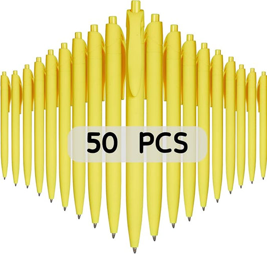 BallPoint Pens, 50 Pack (BLACK Ink),Bulk Pens, Yellow Barrel,Click Pens for Office Home and School, Retractable Ballpoint Pens, Medium Point, 1.00MM (Yellow)