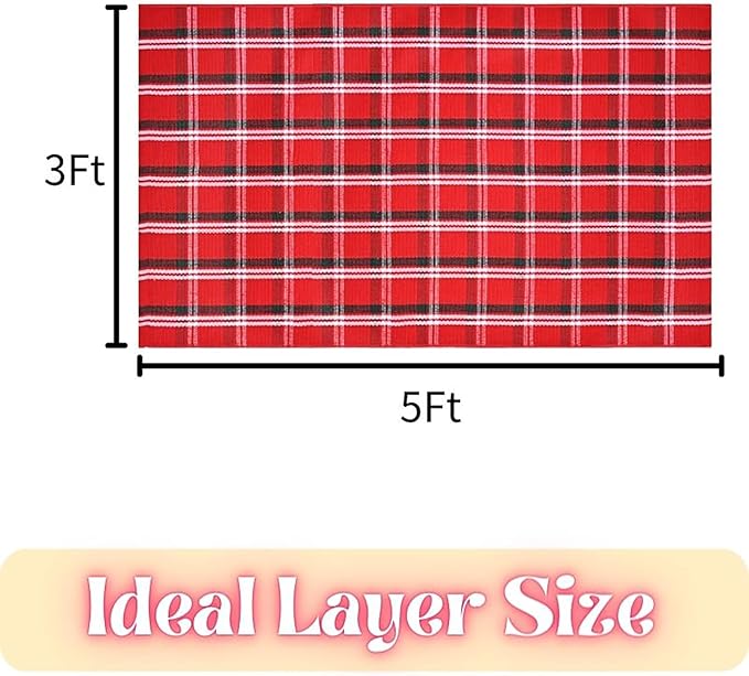 Ckorzen Red Green and White Plaid Rug,3' x 5' Christmas Front Porch Outdoor Rug, Handwoven Cotton Washable Rug for Layered Door Mats, Holiday Entryway and Home Décor