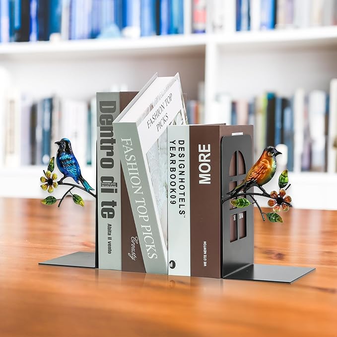Metal Bookends, Decorative Book Ends for Shelves, Christmas Decor Nonskid Book Holder for Video Games/CD/DVD, Book Stopper, Black Christmas Decorations Gift