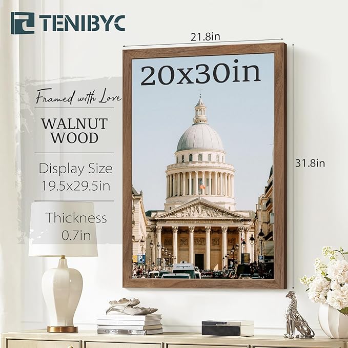 20x30 Walnut Poster Frame 3 Pack - Natural Brown, Solid Wood Picture Frame, Wall Gallery Frame