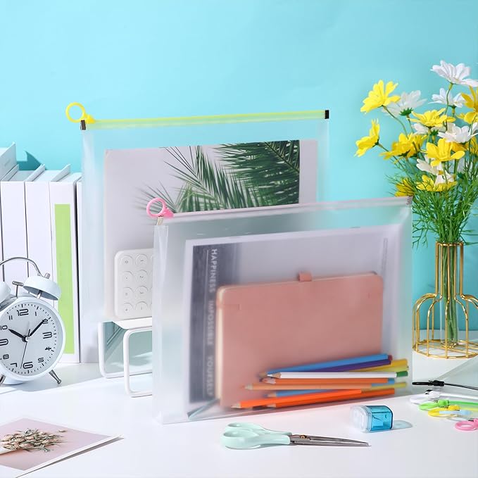 Yexiya 30 Pcs Back to School Clear Plastic Zip Envelope A4 Zipper Document Folder 13 x 9.7In File Folder Expanding Envelope Pouch for Paper Pencil Storage Office Supplies (Stylish Colors)