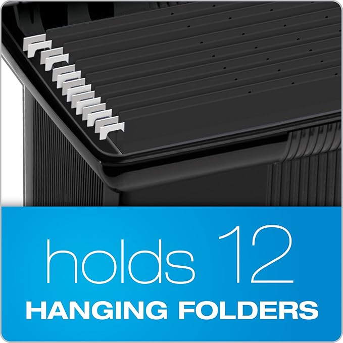 Pendaflex Portable File Box with File Rails, Hinged Lid with Double Latch Closure, Black, 3 Black Letter Size Hanging Folders Included (41732AMZ)