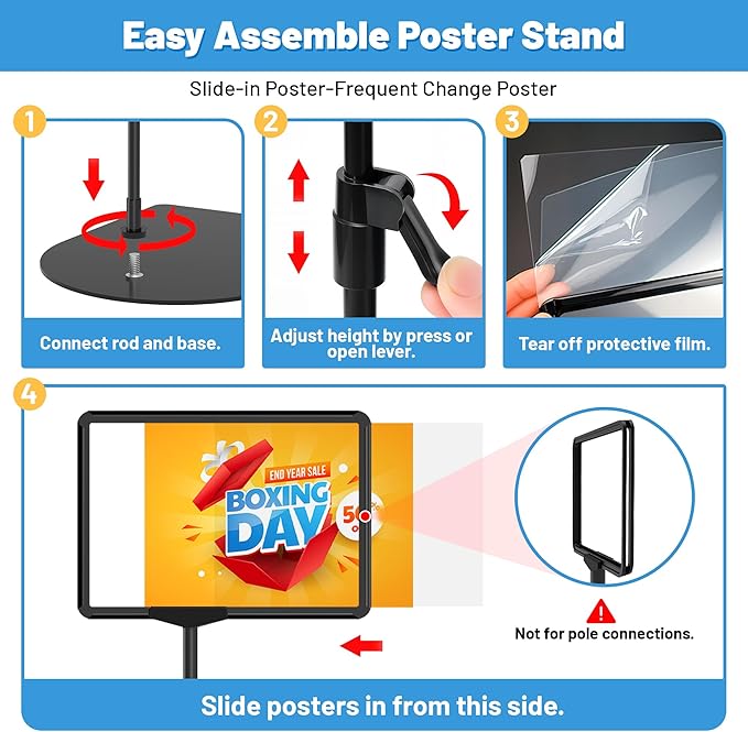 6Pack Sign Stand for Display A4, Adjustable Poster Stand for Table Top & Floor, Floor Standing Sign Holder, Metal Signage Stands for Business, Tradeshow, Store, Farm Display Stands