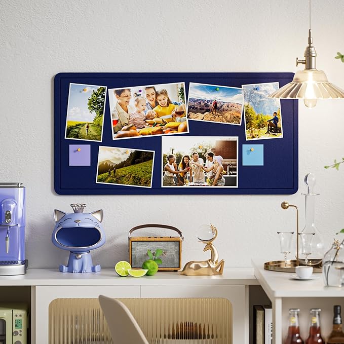 MaxGear Bulletin Board 35" x 17.5", Foldable Felt Board Vision Board Supplies, Cork Board for Office, Home, School, Small Pin Boards for Walls Decorative Picture Framed Display Board Dark Blue