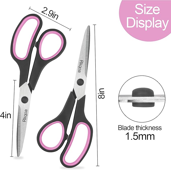 Scissors Bulk, Rkqoa 8" Scissors All Purpose 6 Pack Set- Comfort-Grip Sharp Shears for Office School Sewing Craft, Back to School Supplies, Classroom Must have, Teacher/Class Everyday use