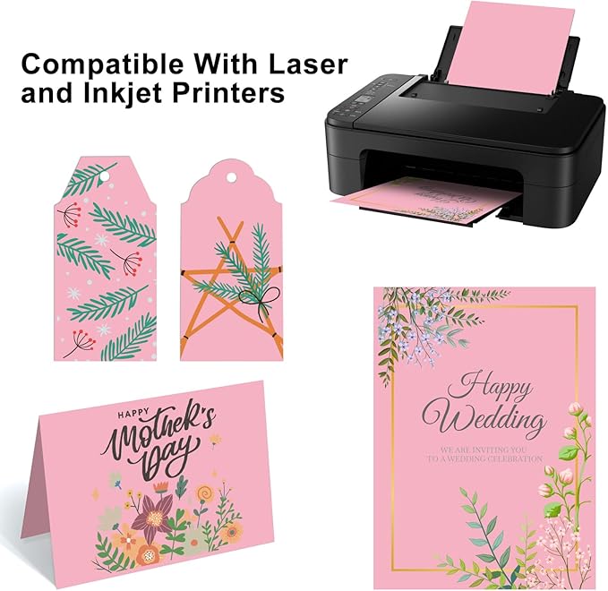 OcePor 100 Sheets Pinks Valentine's Day Cardstock Paper, Colored Printer Paper 8.5 x 11, Card Stock Thick Construction for Craft,Scrapbook，Office Printing, Invitations, Certificates，92 lb/250gsm