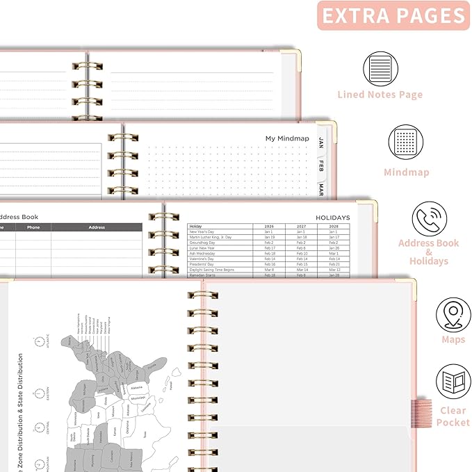 AHGXG 2026 Planner, Weekly and Monthly, 2026 Calendar, Jan 2026 - Dec 2026, Hardcover with Monthly Tabs, 100 GSM Thick Paper, for Women School Home Office Supplies, 6" X 8.38", Pink