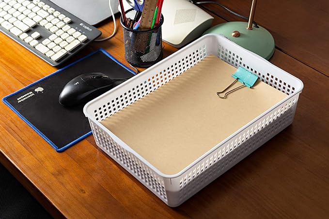 A4 Size Plastic Paper Storage Trays,Desktop File Organizer Baskets,6-Packs (White)
