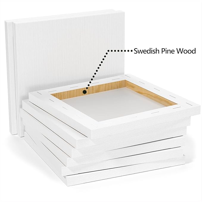 GOTIDEAL Stretched Canvases for Painting, 6x6" Inch Set of 7, Primed White - 100% Cotton Blank Art Square Canvas Boards for Painting for Acrylic Pouring, Oil Paint Dry & Wet Art Media