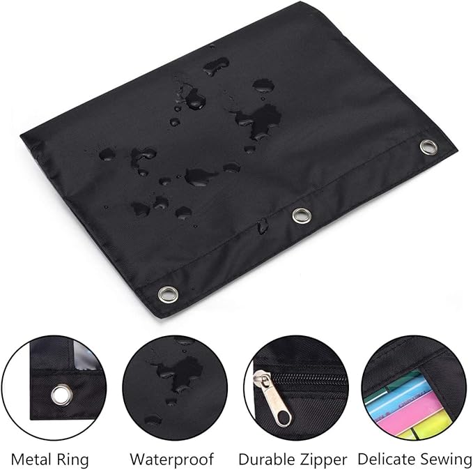 24 Packs 3 Ring Binder Pen Pencil Case Pouch Bulk Set Stationery Bag for School Class Office Black