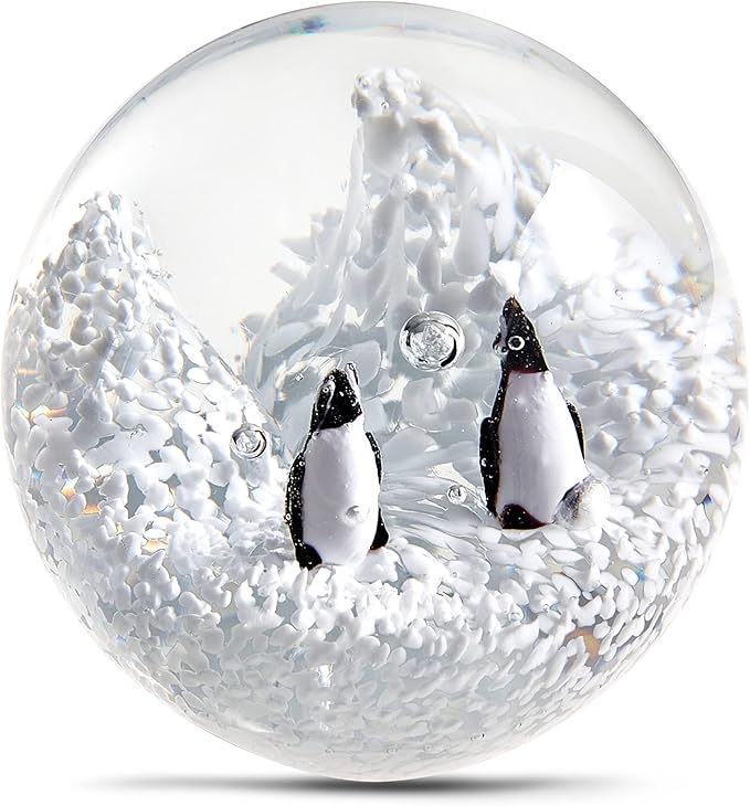 EUSTUMA Hand Blown Glass Penguin Paperweight,Sea Animal Ornament for Fish Tank Aquarium,Sea Animals Collection for Birthday Gift,Paperweight Glass Ball