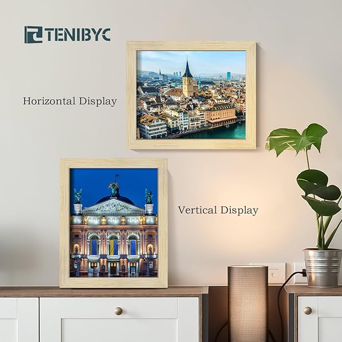 8x10 Picture Frames Set - 3 Pack - Natural Oak Wood - Tempered Glass - for Wall Photos, Family Memories, Posters & Puzzles, Home Decor