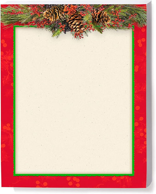 PaperDirect Christmas Pine Bough Border Paper, Cream Background with Red Border and Pine Cone Swag Design, 8.5 x 11, Acid-Free, Ideal for Holiday Invitations, Cards, 25 Sheets