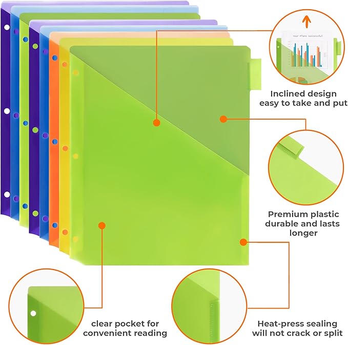 Darice 8-Tab Plastic Dividers 24 Pcs - Binder Dividers with Front Pockets and Tabs - Multicolored Plastic Divider for 3 Ring Binder - File Organization – Ideal for Office, Back to School Supplies