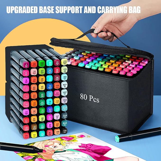 Alcohol Markers, 80 Colors Art Drawing Markers Set for Kids Adults Dual Tip Permanent Sketch Markers, with Organizing Case
