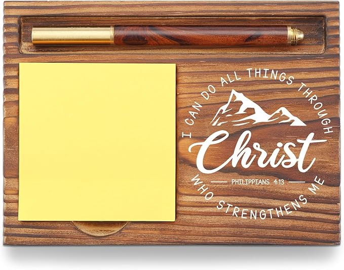 Christian Desk Organizer, Bible Verse Sticky Note Holder, Philippians 4:13 I Can Do All Things Through Christ, Religious Gifts for Christians, Pastors, Church Leaders, Believers TZP101