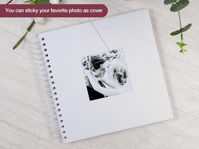 potricher 10 x 10 Inch DIY Scrapbook Photo Album 80 Pages Thick Kraft Blank White Paper Memory Book for Wedding and Anniversary Family (White, 10 Inch)