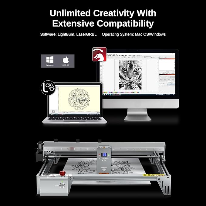 LASER TREE Laser Engraver, 30000mW（30W）Output Power Laser Engraver Machine with Air Assist Pump, High Precision Laser Cutter and Engraver for Wood & Metal Paper Acrylic Glass Leather etc，Class 4