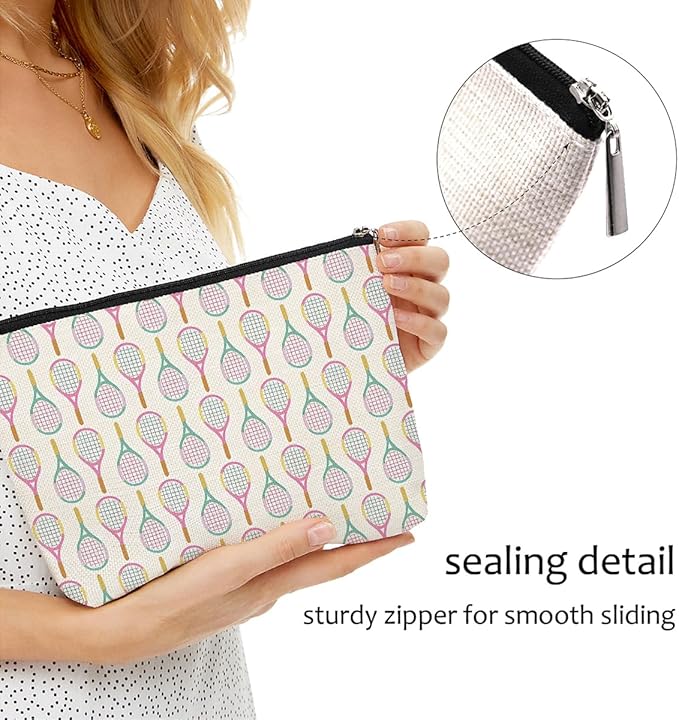 4 PCs Inspirational Tennis Makeup Bag: Accessory Gift Cosmetic Toiletry Bag - Player Graduation Birthday Gifts for Women Girls Tennis Lovers