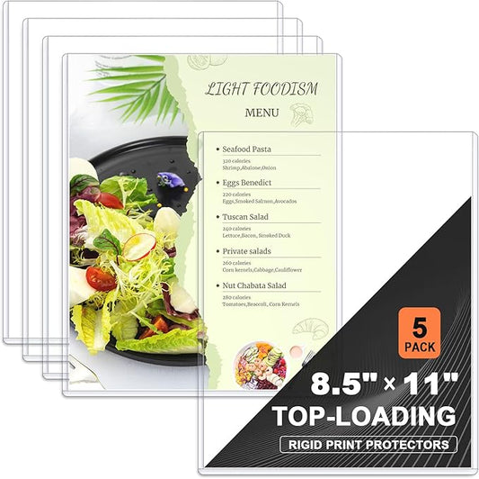 Ndsox 5 Pack 8.5" x 11" Rigid Print Protectors Clear Hard Plastic Sheet Protectors Top Loading for Birth Certificates, Documents, Posters, Photos, Meuns, Heavy Duty No-Hole Plastic Document Sleeves