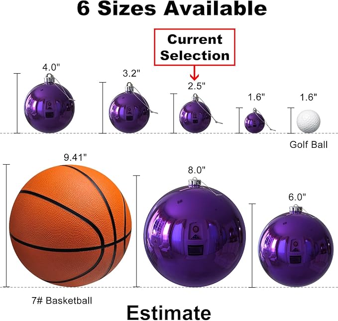 18Pcs Christmas Balls Ornaments for Xmas Tree - Shatterproof Christmas Tree Decorations Medium Hanging Ball Purple 2.5in x 18 Pack