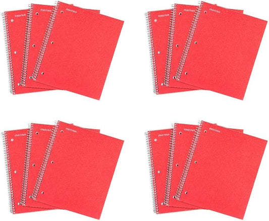 Mintra Office Durable Spiral Notebooks, 1 Subject, (Red, Wide Ruled 12pk), 100 Sheets, Poly Pocket, Moisture Resistant Cover, School, Office, Business, Professional