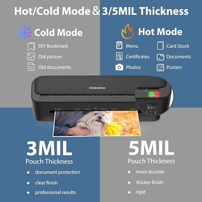 Laminator Machine, 11 in 1 Laminating Never Jam Technology with 36 Laminating Sheets, 9 Inch Thermal Laminator A4 Laminating Machine Hot & Cold Mode for Home Office School Black