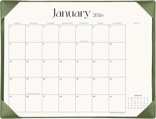 Simplified Desk Calendar 2026 with Desktop Mat, Cabbrix Large Desk Pad Calendar 21" x 16-1/2" Including January 2026 to December 2026, Desk Blotter Calendar for Home School and Office (Mint Green)