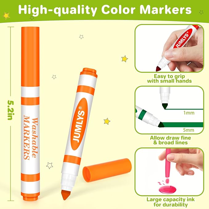 Jumlys 24 Boxes Washable Markers with 12 Colors, Bulk Color Marker for School Classroom, 288 Count Broad Tip Markers for Kids, Classroom Must Haves